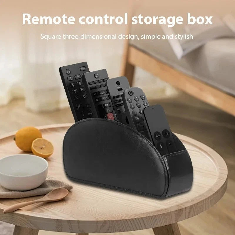 Remote Control Holder PU Leather Storage Box Phone Desk Organizer Home