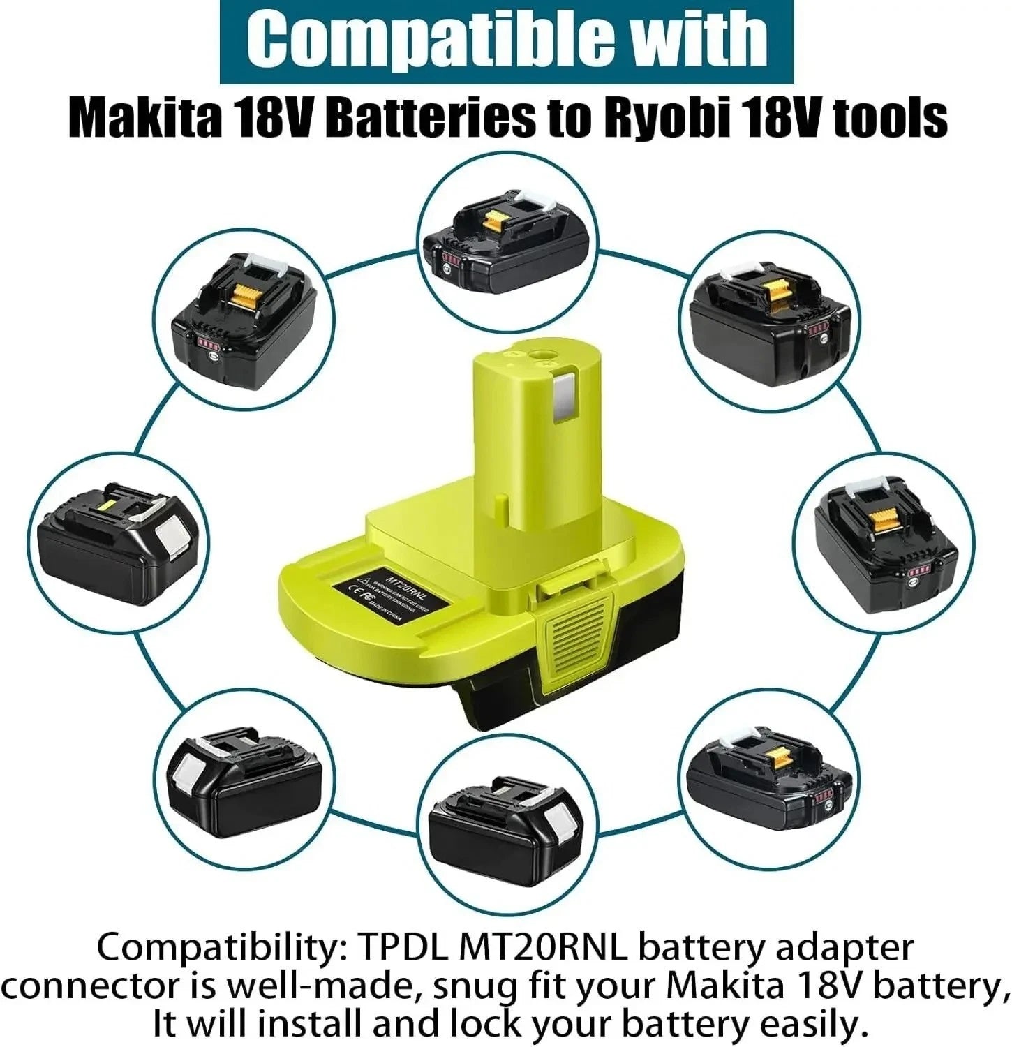 Adapter Converter for Dewalt XR DCB & Milwaukee 18V Battery to Ryobi 18V Tool